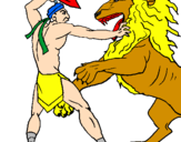 Desenho Gladiador contra leão pintado por raikou