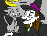 Desenho Bruxa e gato pintado por van