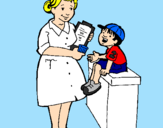 Desenho Enfermeira e menino pintado por Marcos Antônio