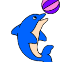 Desenho Golfinho a jogar com uma bola pintado por Larissa 