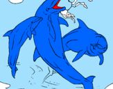 Desenho Golfinhos a brincar pintado por beija-flor