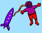 Desenho Foguete e astronauta pintado por giuliana