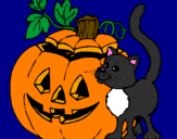 Desenho Abóbora e gato pintado por fir