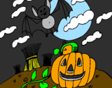 Desenho Paisagem Halloween pintado por clara