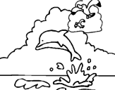Desenho Golfinho e gaviota pintado por lara brito sousa santos