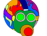 Desenho Terra com máscara de gás pintado por piu-piu