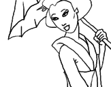 Desenho Geisha com chapéu de chuva pintado por simn