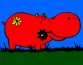 Desenho Hipopótamo com flores pintado por BERNARDO