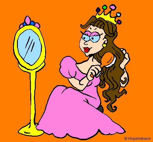 Desenho Princesa e espelho pintado por nova princesa
