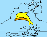 Desenho Golfinho e gaviota pintado por JOAO PEDRO