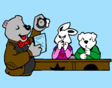 Desenho Professor urso e seus alunos pintado por karla
