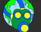 Desenho Terra com máscara de gás pintado por 100  nereas