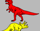 Desenho Tricerátopo e tiranossauro rex pintado por nicolas