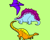 Desenho Três classes de dinossauros pintado por maria  celeste