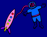 Desenho Foguete e astronauta pintado por ana