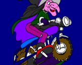 Desenho Bruxa numa moto pintado por gabi