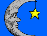 Desenho Lua e estrela pintado por TATIANA