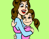 Desenho Mãe e filha abraçaram pintado por Joana   querida mama 