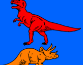 Desenho Tricerátopo e tiranossauro rex pintado por ada