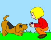 Desenho Menina e cão a brincar pintado por nina  lima