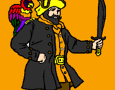 Desenho Pirata com um papagaio pintado por Davi