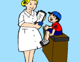 Desenho Enfermeira e menino pintado por Marcos Antônio
