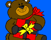 Desenho Urso com presente pintado por JUNIOR =]