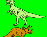 Desenho Tricerátopo e tiranossauro rex pintado por Rhuan Diego