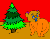 Desenho Urso e abeto pintado por antonio