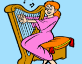 Desenho Mulher a tocar harpa pintado por Eduardo