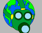 Desenho Terra com máscara de gás pintado por tete