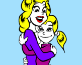 Desenho Mãe e filha abraçaram pintado por taina