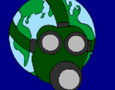 Desenho Terra com máscara de gás pintado por guillermo