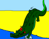Desenho Crocodilo a entrar na água pintado por victor