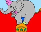 Desenho Elefante em cima de uma bola pintado por l,,l.lp,ñp.lmp,,.p.lp,l.p