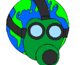 Desenho Terra com máscara de gás pintado por fabão
