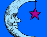 Desenho Lua e estrela pintado por evilyn
