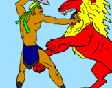 Desenho Gladiador contra leão pintado por Antôny