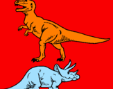 Desenho Tricerátopo e tiranossauro rex pintado por Murilo
