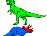 Desenho Tricerátopo e tiranossauro rex pintado por sauan