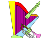 Desenho Harpa, flauta e trompeta pintado por Daniela