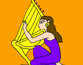 Desenho Cantora com instrumento pintado por a mulher tocando harpa