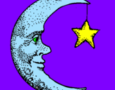 Desenho Lua e estrela pintado por gabriella