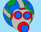 Desenho Terra com máscara de gás pintado por bruno de lima