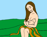Desenho Mãe e filho  pintado por juju