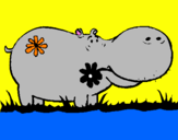 Desenho Hipopótamo com flores pintado por fg6refhy5r