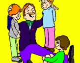 Desenho Papá com os seus 3 filhos pintado por HERNANI