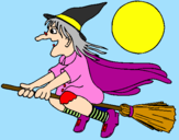 Desenho Bruxa em vassoura voadora pintado por giovana diz:ai que medo 