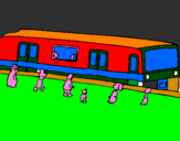 Desenho Passageiros à espera do comboio pintado por antonio