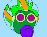 Desenho Terra com máscara de gás pintado por anderley